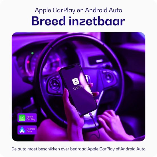 Telefoon met Apple CarPlay in een auto, Buddie kabel is breed inzetbaar.