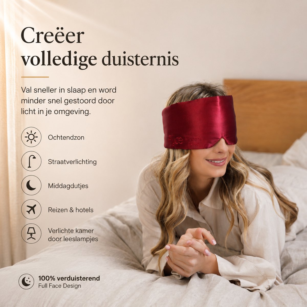 Ryce® Zijden Slaapmasker - Oogmasker - Vrouwen & Mannen - Full Cover - Cadeau - Rood — afbeelding 7