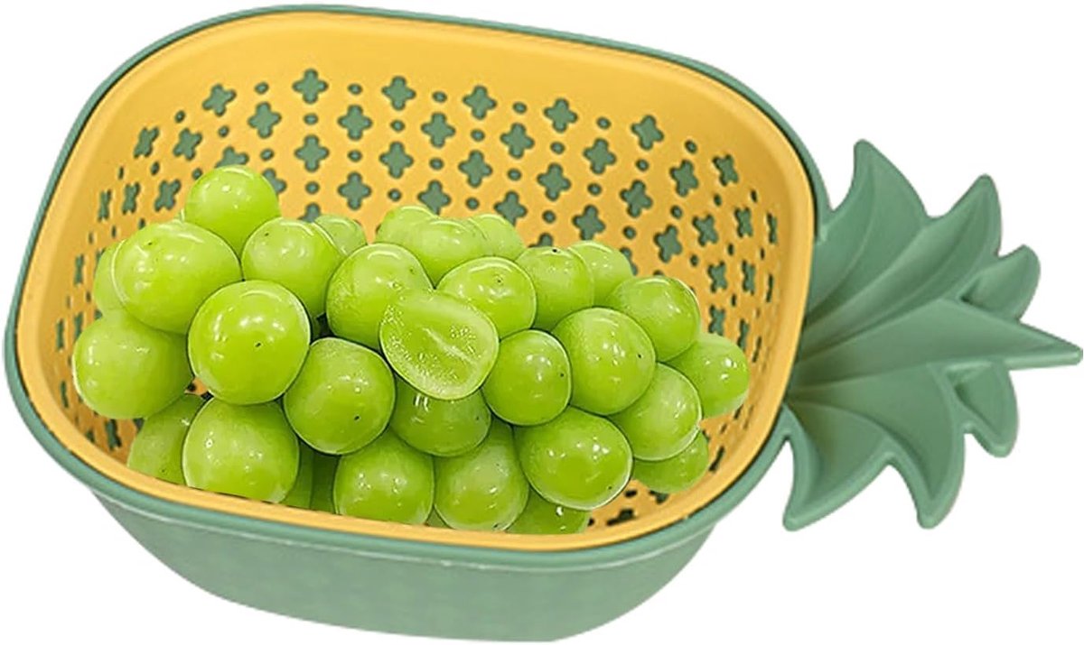 Fruitschaal Afgietbak - Dubbele Laag - Salade Maken - Ananas Vorm - 29x20x10 cm - Groen