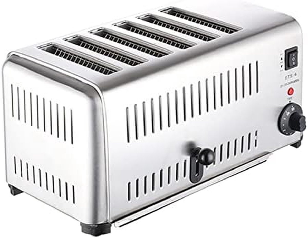 6 Slice Broodrooster - Brood Maker - Ontbijt Bereiden - Extra Brede Sleuven - 3240W - Geborsteld Staal