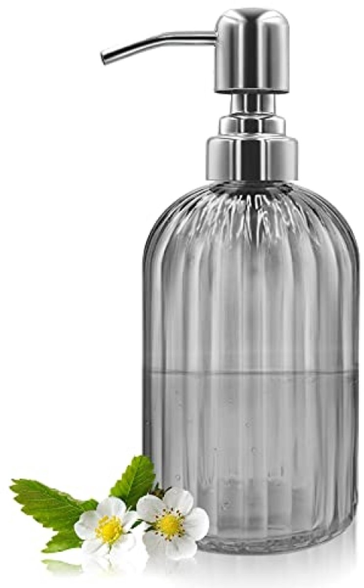 ModernStore Glazen Zeepdispenser 14 oz met RVS 304 Pomp - Navulbare Handzeepdispenser voor Badkamer, Keuken, Aanrecht - Donkergrijs