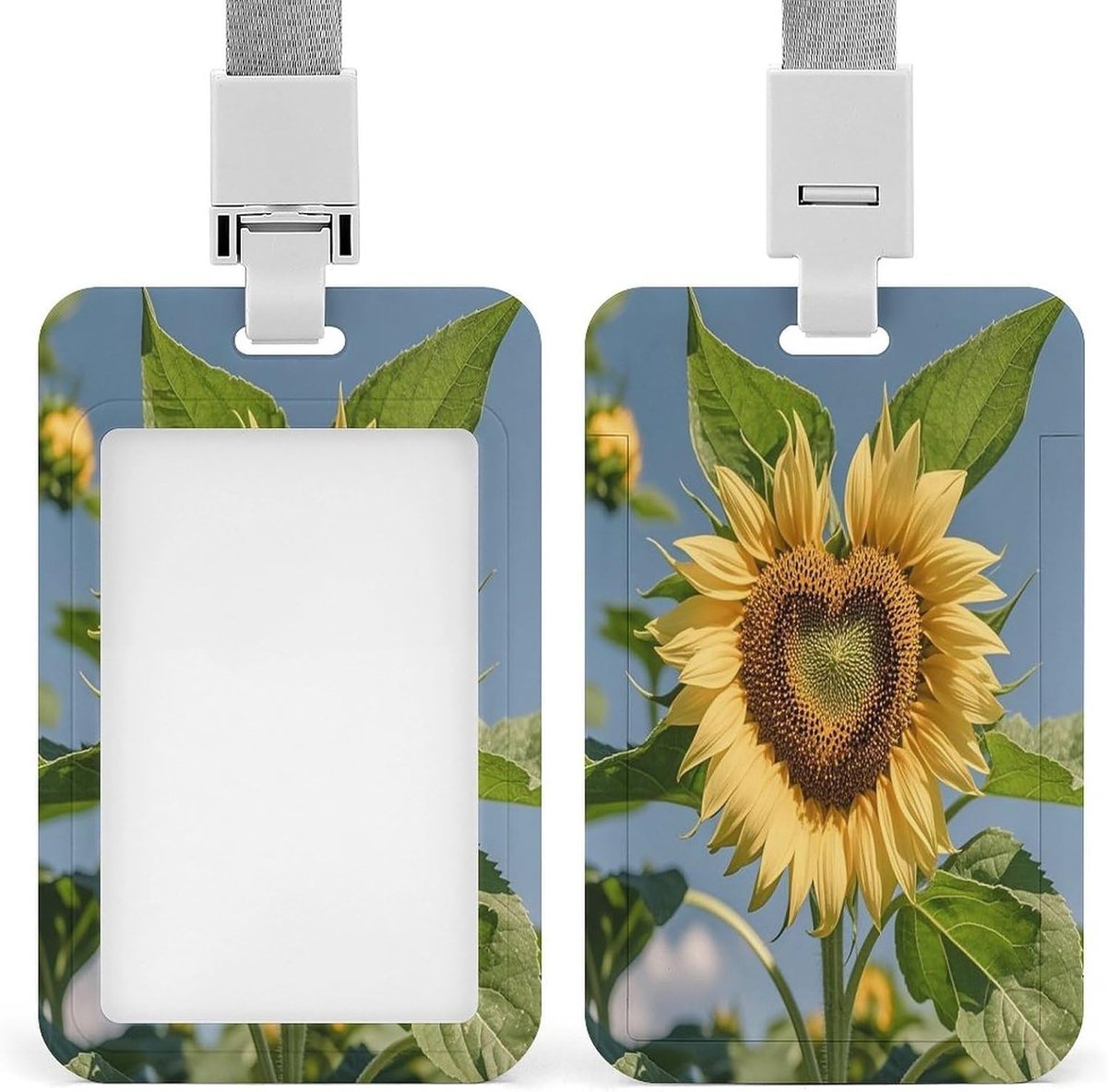 Badge Houder - Naam Tag - Dagelijks Gebruik - Hartvormig Zonnebloem Design - 3.5 x 2.2 Inch - Stijl