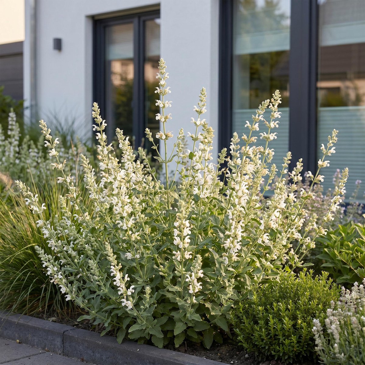 Green boutiQ - Vasteplant - Nepeta faassenii Snowflake - Kattenkruid - Bijen en Vlinderlokkers - Wit - 12 Planten - Pot 11cm - Hoogte 15-25cm