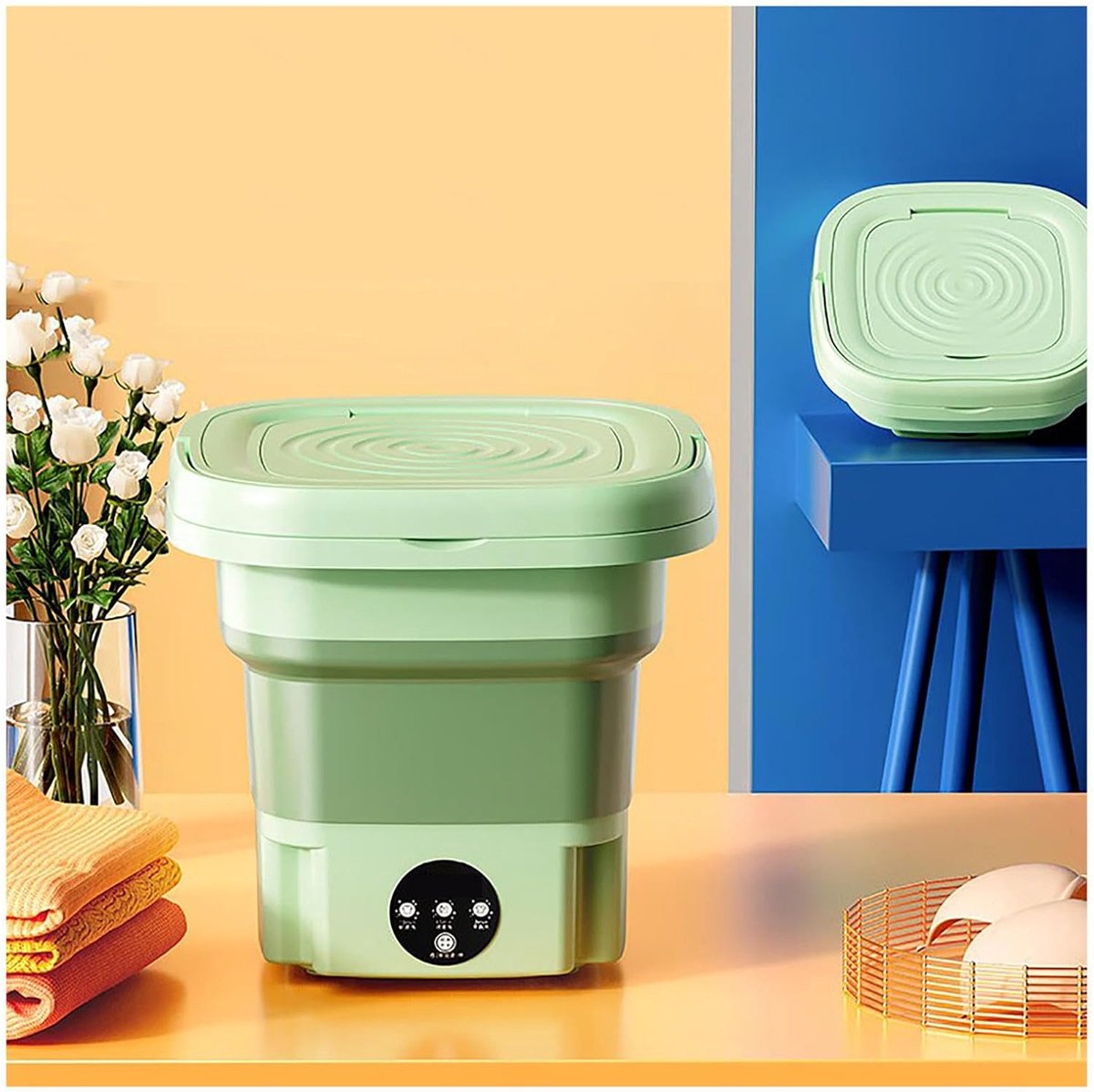 Opvouwbare Wasmachine Mini Wasmachine Draagbaar Ondergoed Babykleding Wassen Met Blu-Ray Centrifuge 8L Capaciteit Groen