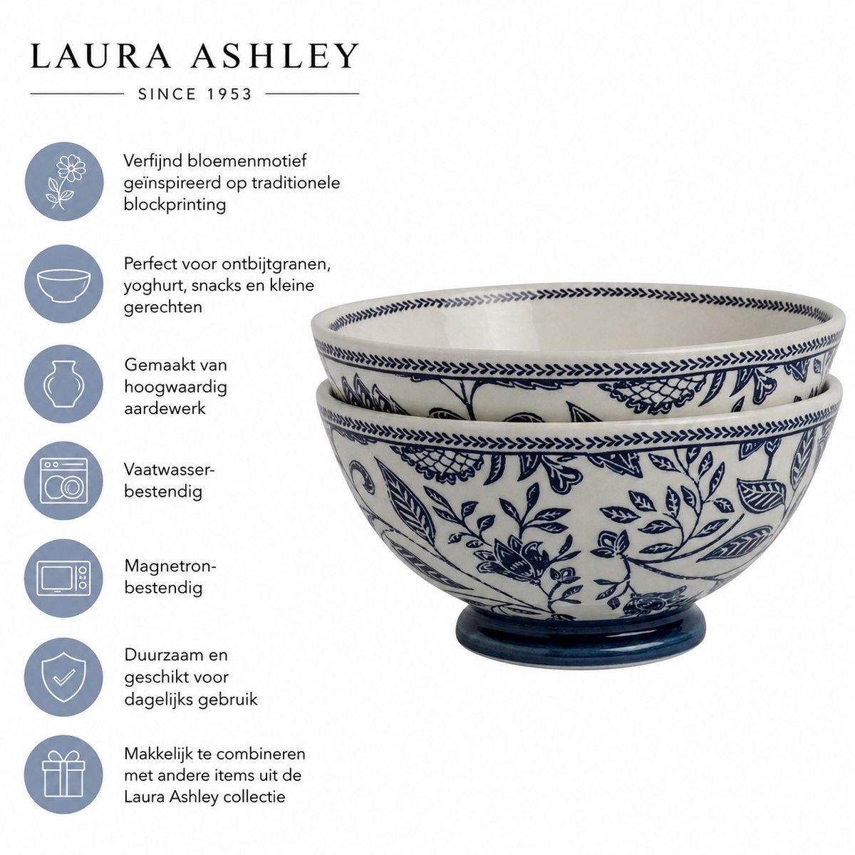 Laura Ashley Hedingham Collectables - Giftset 2 Kommen 15,5 cm Hedingham Blue