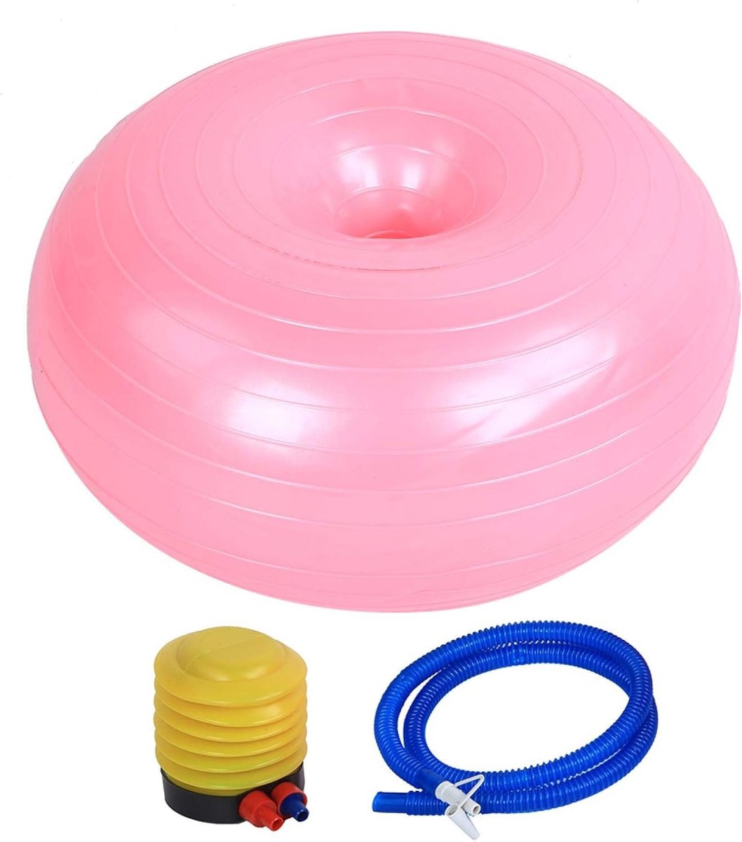 Zittende Oefening Yoga Bal van 50CM, PVC Opblaasbare Bal voor Balans en Fitness, Dikke Antispat Opblaasbare Bal in Roze Donutvorm voor Yoga en Kantoorgebruik