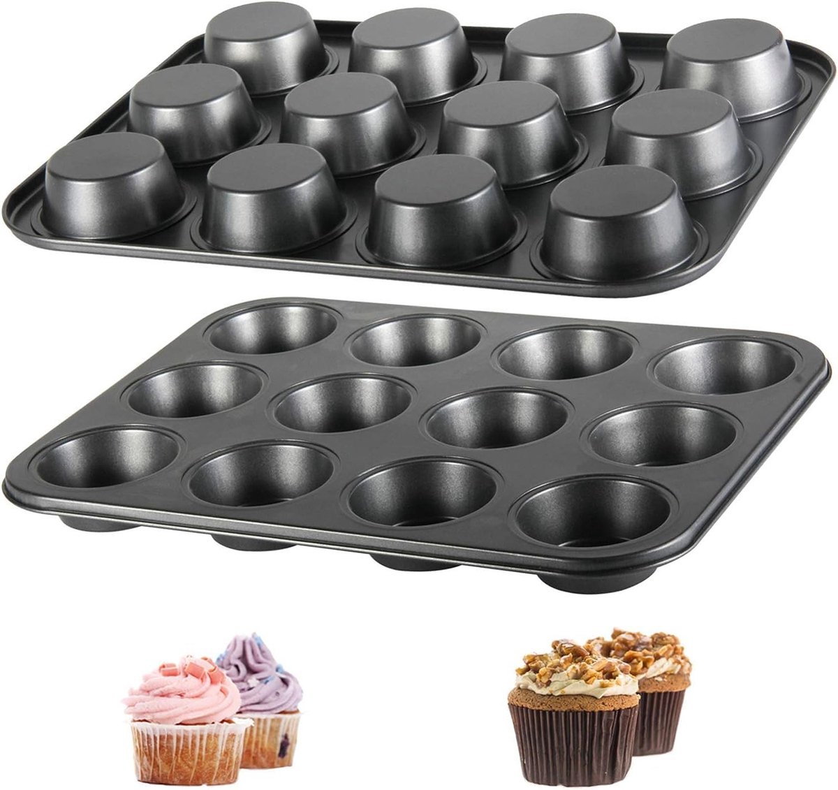 Set van 2 Grote Muffinvormen, Antiaanbakpannen voor Cupcakes en Pudding, Perfect voor Bakk