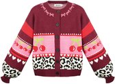 Kleurrijke Dames cardigan met Kerspatronen en Dierenprint - Rood - Maat S/M