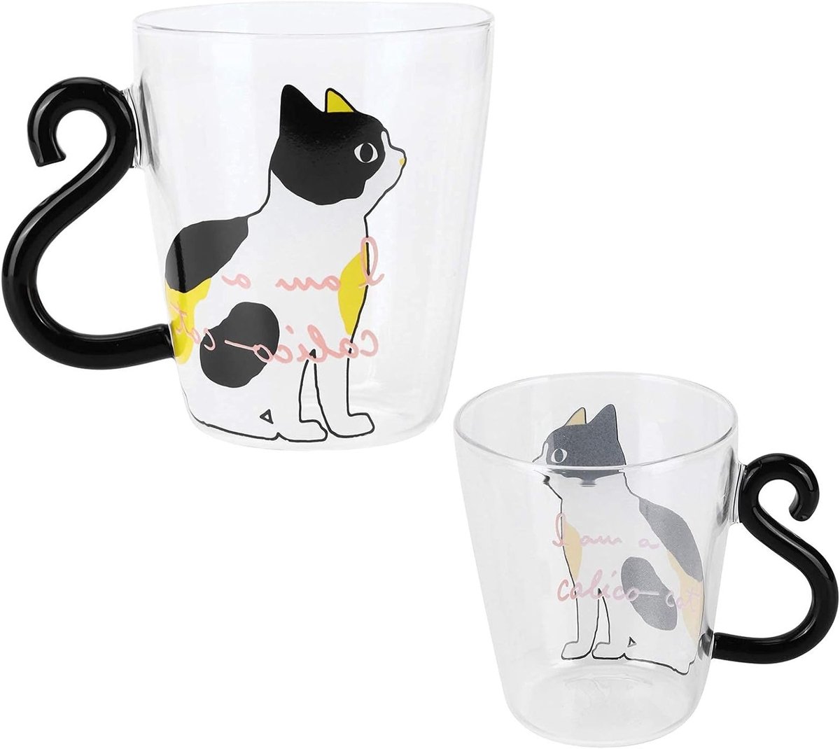Set van 2 Schattige Kat Glazen Bekers, 300ml Borosilicaat Glazen Koffiemokken voor Thee, Sap en Melk