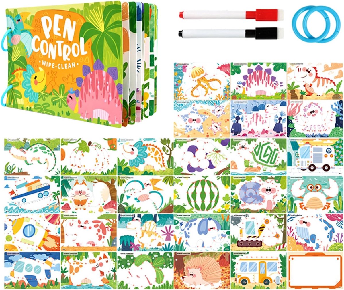 Trainingskaarten Pengreep - Schrijf Trainer Kaarten - Vroegonderwijs Leren - Herbruikbaar Karton - 22 x 15 cm - Multicolor