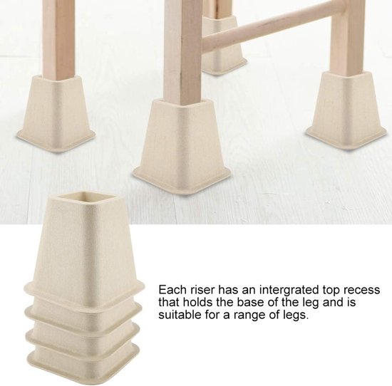 Set van 4 Verstelbare Meubelverhogers - Bed, Bank & Tafel Verhogers - Stevige Witte Meubelblokken — afbeelding 2