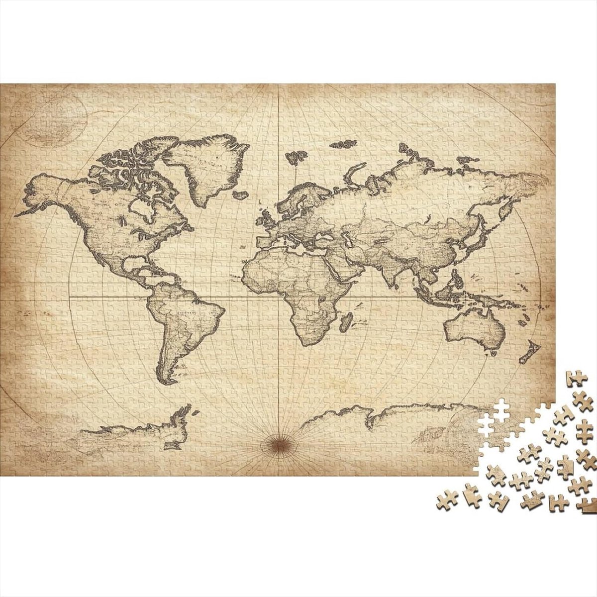 Wereldkaart Puzzel - Educatieve Puzzel - Ontspannend Spel - Vintage Stijl - 70 x 50 cm - Stijl 2