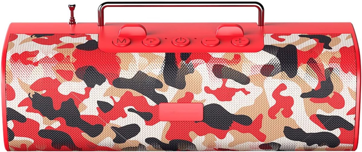 Draagbare Camouflage Speaker - Boombox Radio - Buitenfeestjes - IPX5 Waterdicht - 240 x 80 x 110mm - Rood