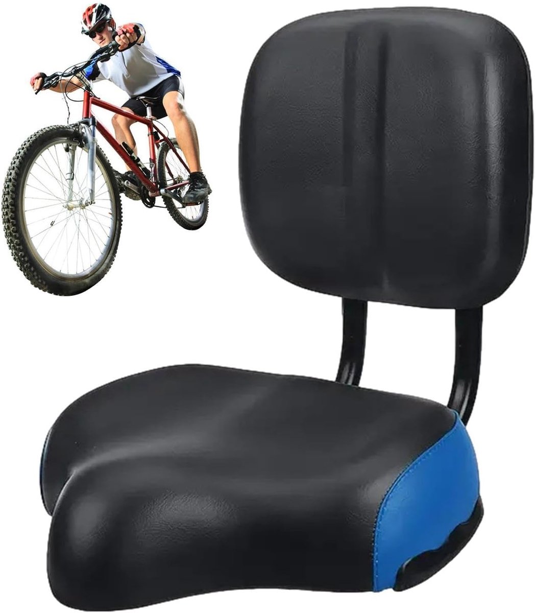 Fietszadel met rugleuning - Comfortzadel extra groot - Comfortabel fietsen - Verstelbare rugsteun - 39.5 x 31.5 cm - Blauw