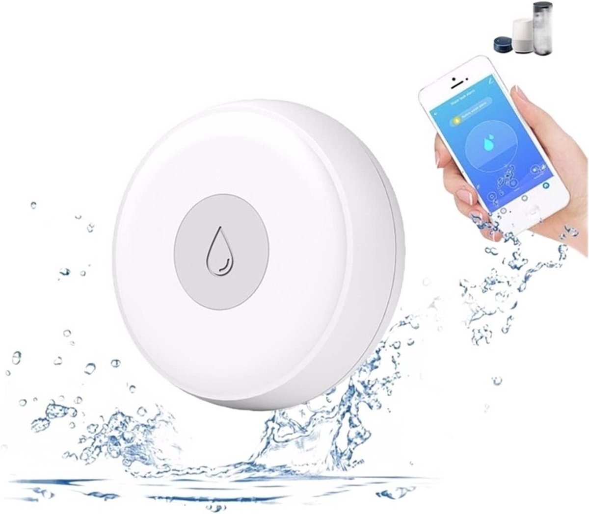 Waterlekdetector - Overstromingssensor Watersensor - Huis Beveiligen - Real-time Detectie - 50x50x18 mm - Wit