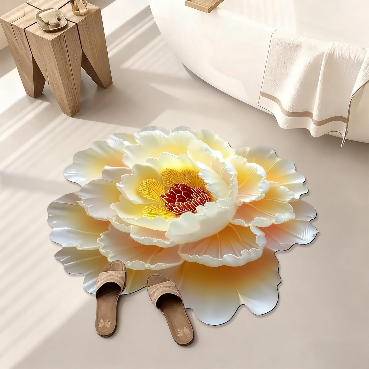 Badkamerkleed met bloemenmotief, badmat met waterglijbaan, superabsorberend, machinewasbaar, sneldrogende badmat Geschikt voor badkamer, slaapkamer en keuken, afmeting 100x100 cm.