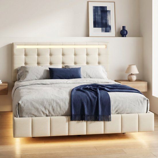 Tweepersoonsbed 160x200 Cm Zwevend Bed Met LED verlichting En 2 USB tweepersoonsbed-160x200-cm-zwevend-bed-met-led-verlichting-en-2-usb