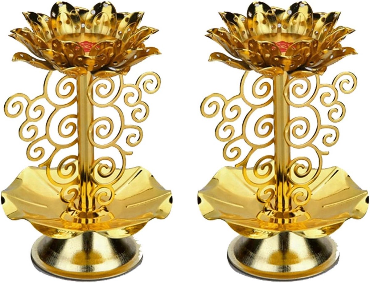 Kaarsenstandaards Lotus - Kandelaars Decoratief - Sfeer Creëren - Set van 2 - 7x11cm - Goud