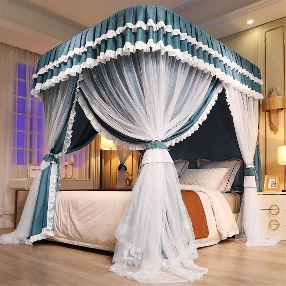 Bedhemel Set - Hemelbed Gordijn Klamboe - Slaapkamer Decoratie - Dubbellaags Ontwerp - Verschillende Maten - Wit