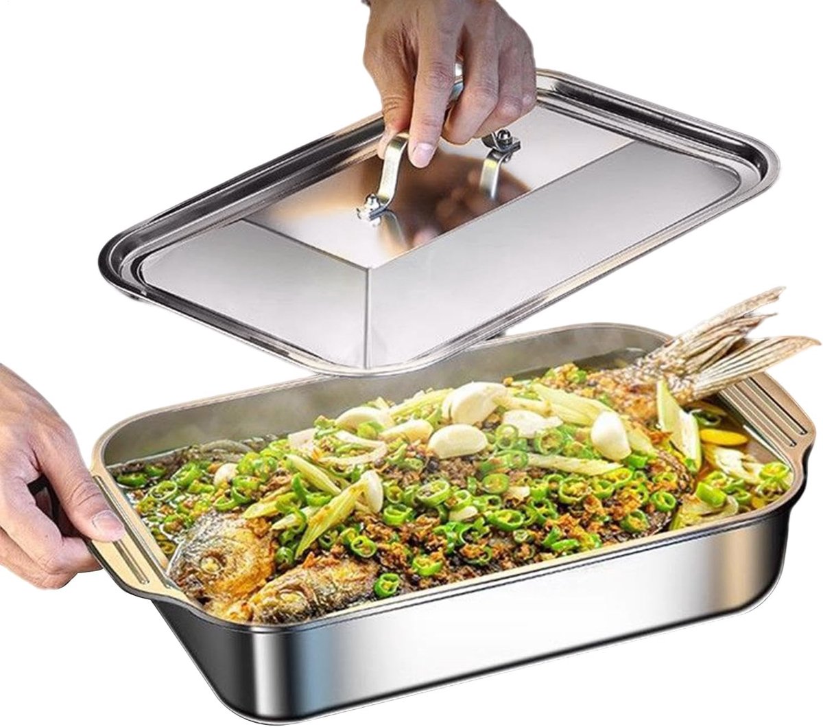 Roestvrijstalen Bakplaat Ovenschaal Braadslede Gelijkmatig Bakken Hoge Hittebestendigheid 40 x 30 cm Zilver