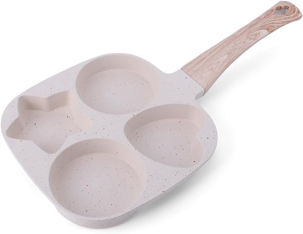 Omeletpan met 4 holtes - Ei bakpan - Ontbijt bereiden - Antiaanbak granietlaag - 35 x 18 cm - Beige