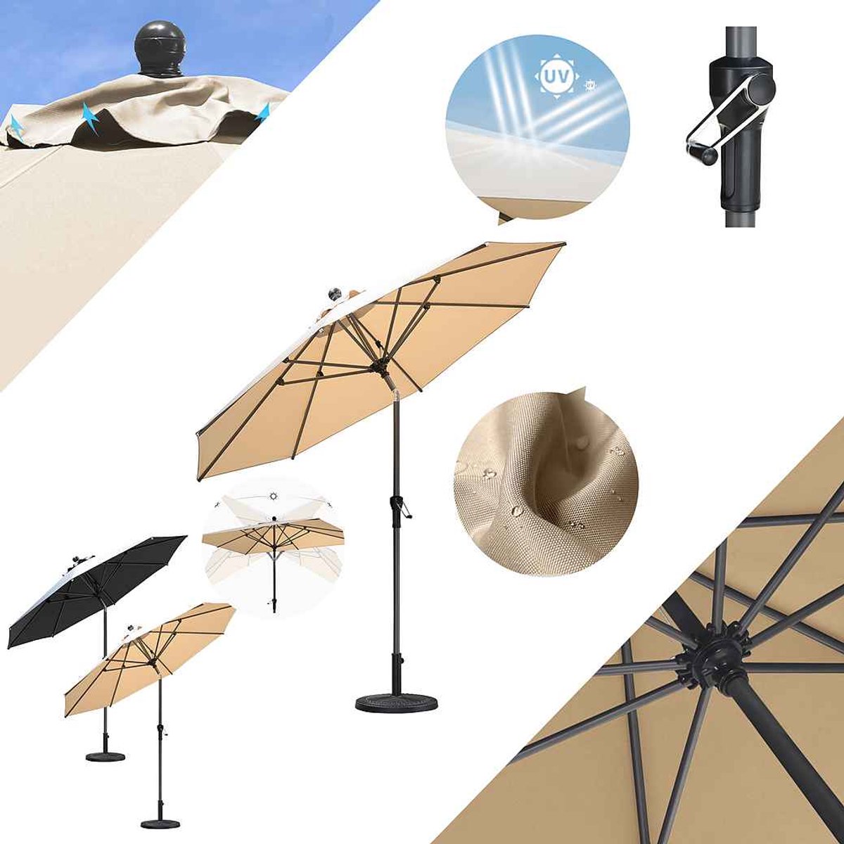 Purple Leaf Round centre-pole parasol Ø275 cm - Height-adjustable - Beige