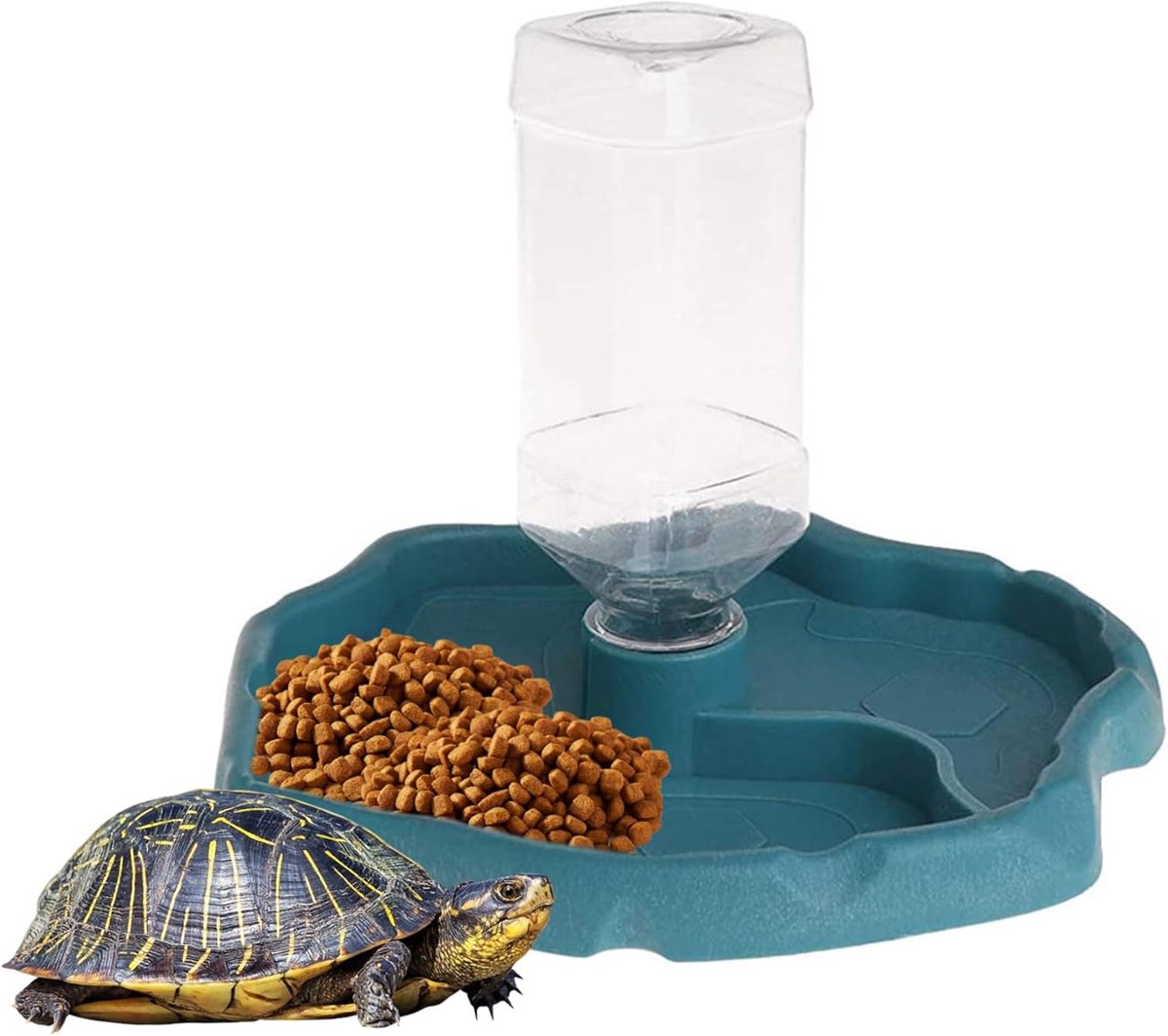 Schildpad Waterkom - Reptiel Voedselbak - Automatisch Water Geven - 2-in-1 Ontwerp - 21 x 195 cm - Blauw