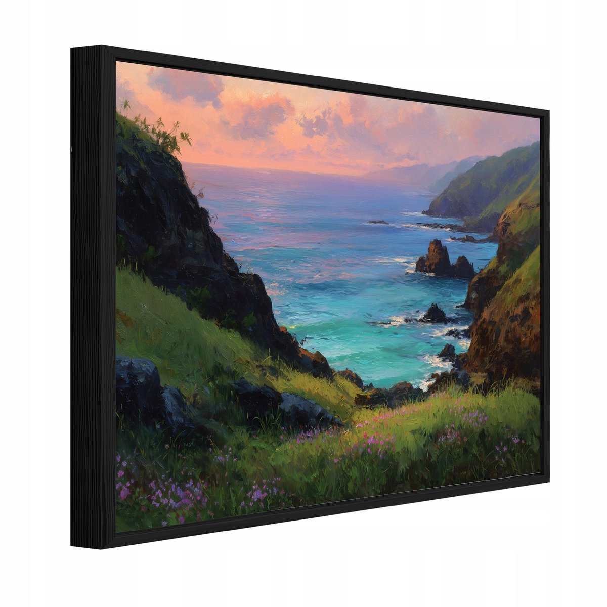 WALLARENA Schilderij op canvas in zwarte lijst - 40x30 cm - oceaanlandschap - wanddecoratie woonkamer en slaapkamer Veelkleurig