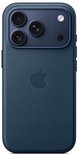 Achterkant van een blauw TechWoven hoesje voor iPhone 17 Pro met Apple logo en drievoudige camera.