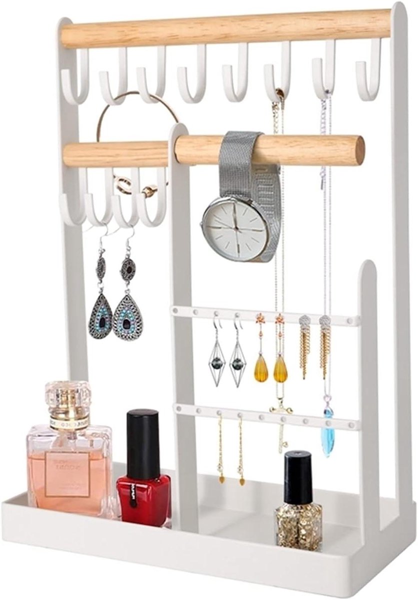 Sieraden Display Stand - Sieradenhouder Organizer - Sieraden Opbergen - Houten Ring Organizer - 20x10x28 cm - Multicolor