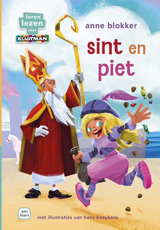 Boek 'Sint en Piet' met illustraties van Hans Boeykens. Sint met staf en Piet met zak.