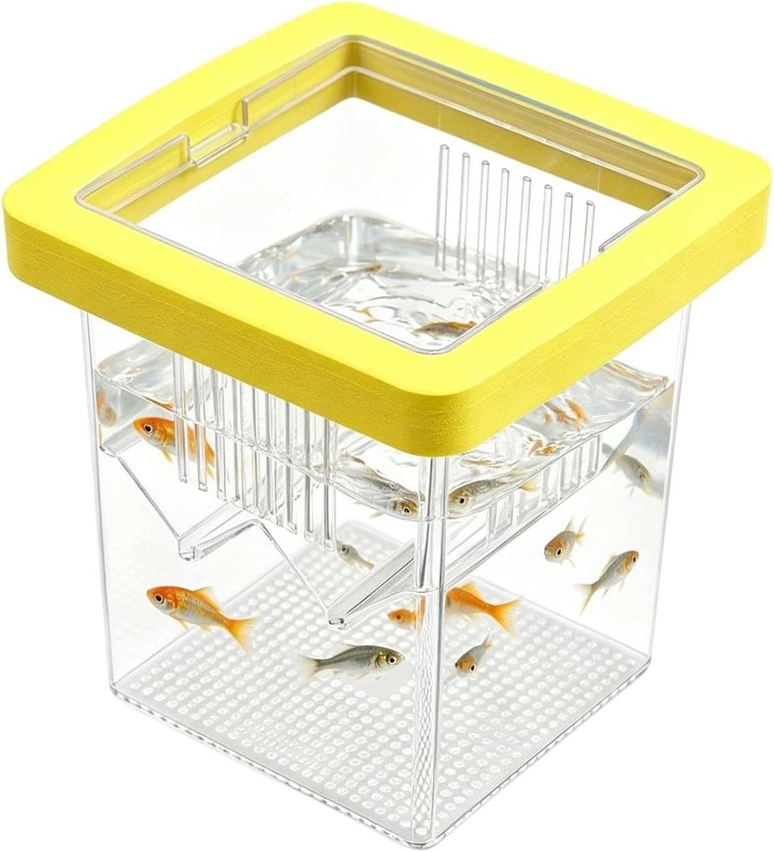 Aquarium Broedbox - Kweekbox Incubator - Vissen Kweken - Verstelbare Scheidingswand - 8.6 x 8.6 x 11 cm - Geel