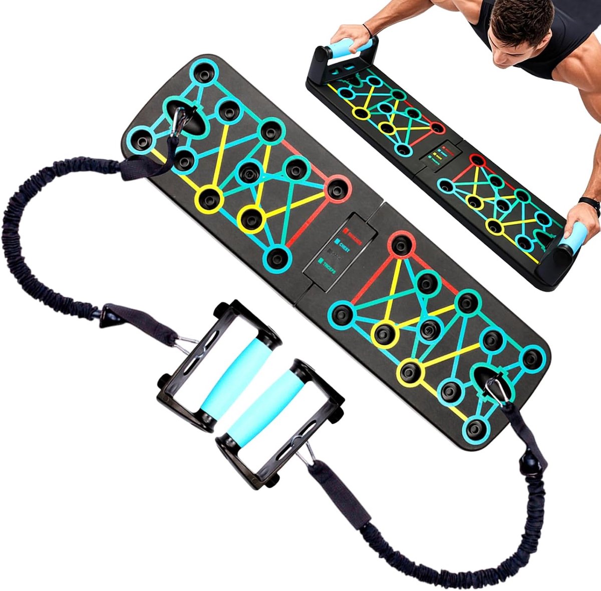Push Up Board - Kracht Training - Spier Opbouw - Kleur Gecodeerd - Compact Opvouwbaar - Multicolor