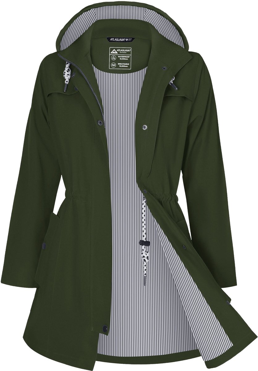 ATLASLAVA Regenjas Dames Lang Waterdicht Ademend Regenmantel Overgangsjas Capuchon Outdoor Jas,Maat XXL,Groen