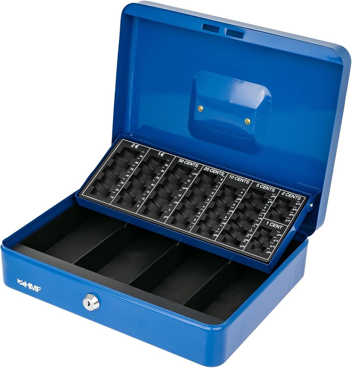 HMF 4215-05 money cassette, lockable with counting board, 30.5 x 24 x 8.5 cm, blue - ShopVlot