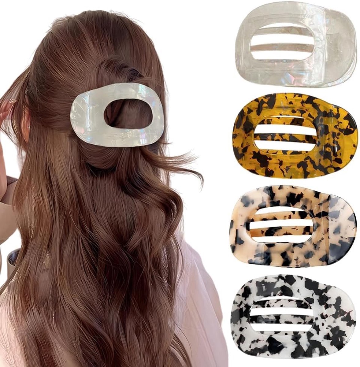 4 stuks haarspelden, plat, ovaal, groot, voor dames, antislip, accessoires voor dik haar, dun, glad, golvend - ShopVlot