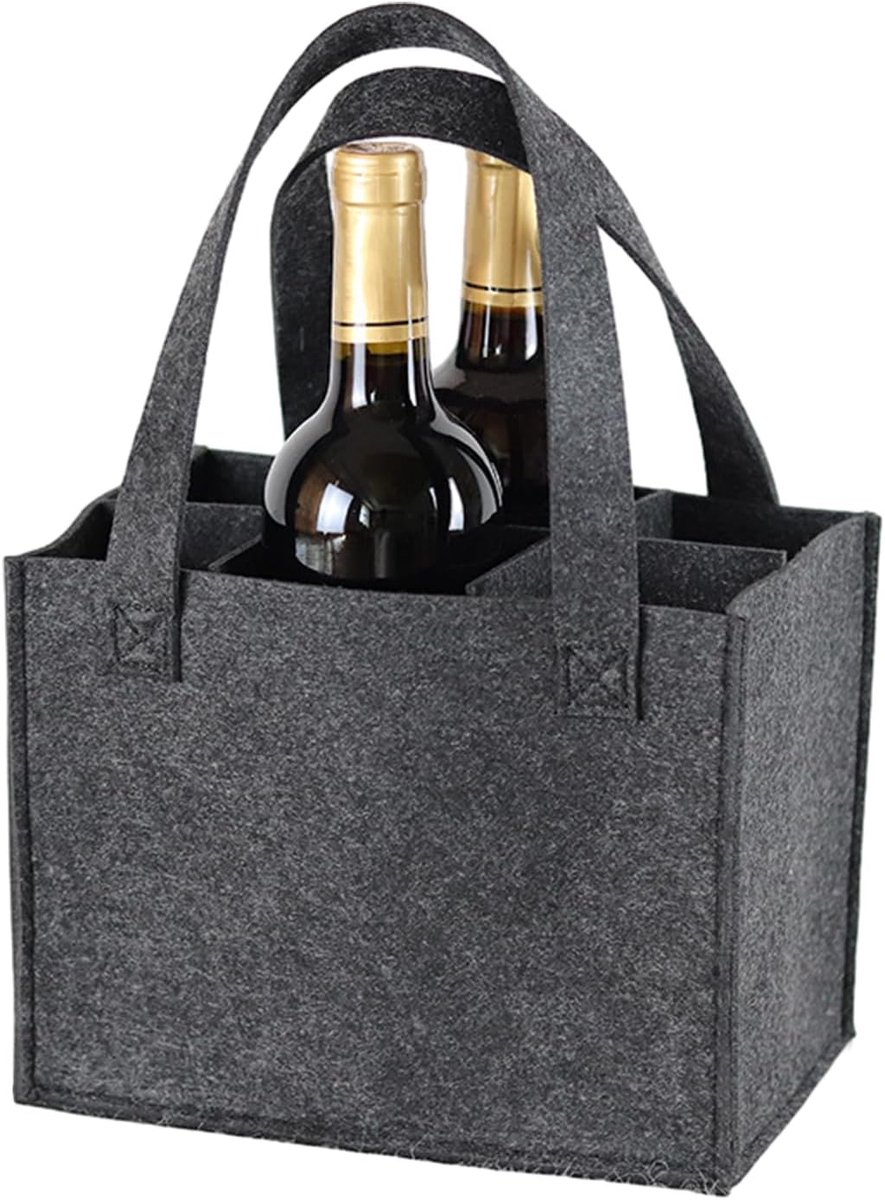 Felt Bag, Portable Wine Bottle Bag, with 6 Removable Compartments, Beer Bag, Beverage Basket, Water Bottle Carrier - ShopVlot