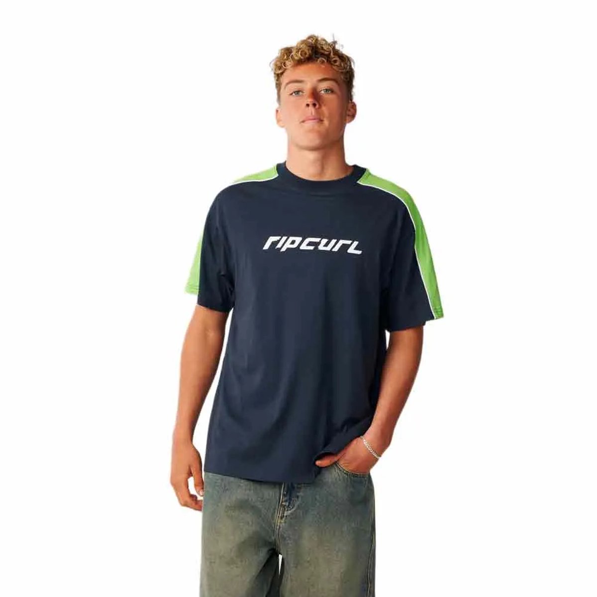 Rip Curl Archive Up Top Panel T-shirt Met Korte Mouwen XL Man Blauw