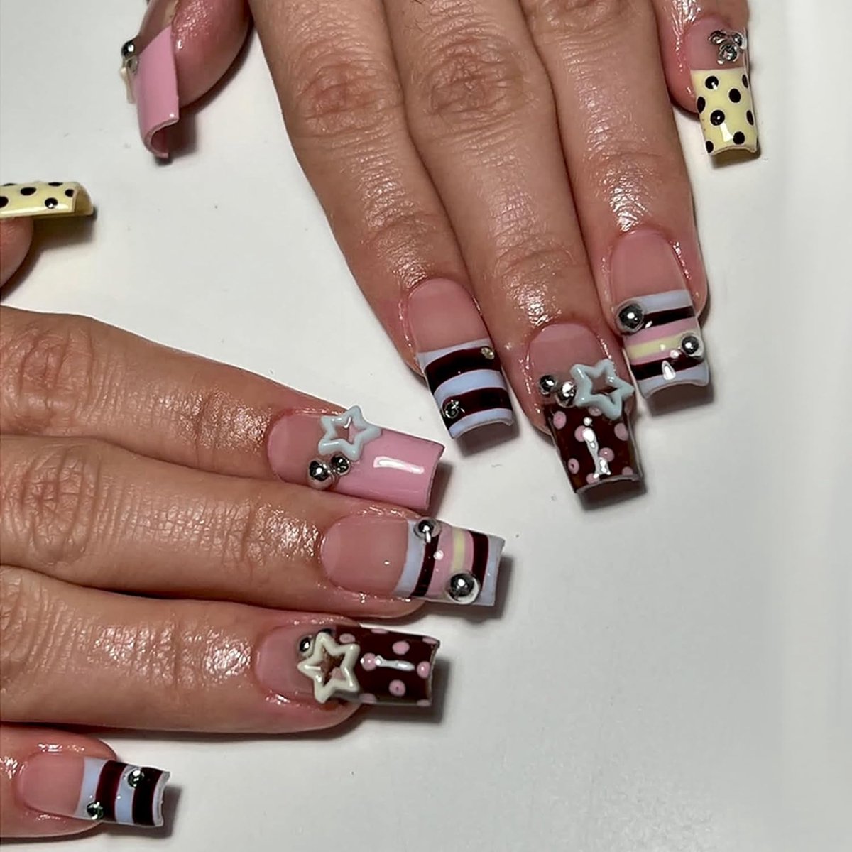 24 stuks Y2K Lange Vierkante Press-on Nagels - ShopVlot