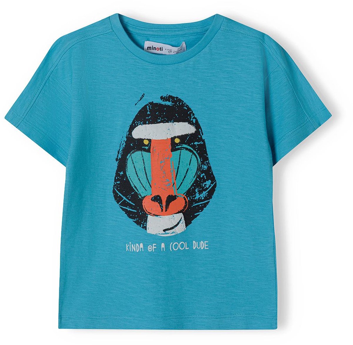 Minoti t-shirt jongens turquoise met baviaan print - 100% katoen