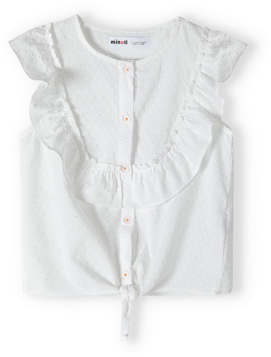 Minoti broderie tanktop meisjes - mouwloos met strikdetail