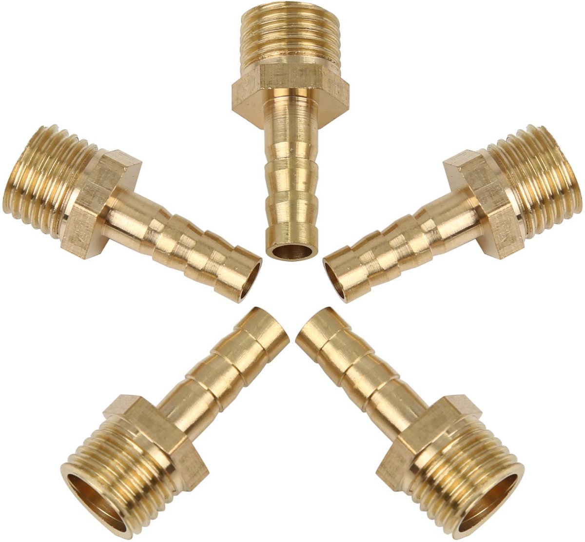 Solidchoice - 5 stk. 6mm slang ID X 1/4'' stekker messing slang weerhaken aansluiting