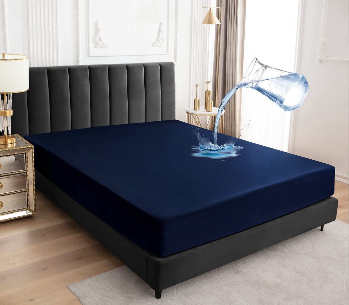 Solidchoice - Waterproof Matrasbeschermer 160x200cm in Donkerblauw