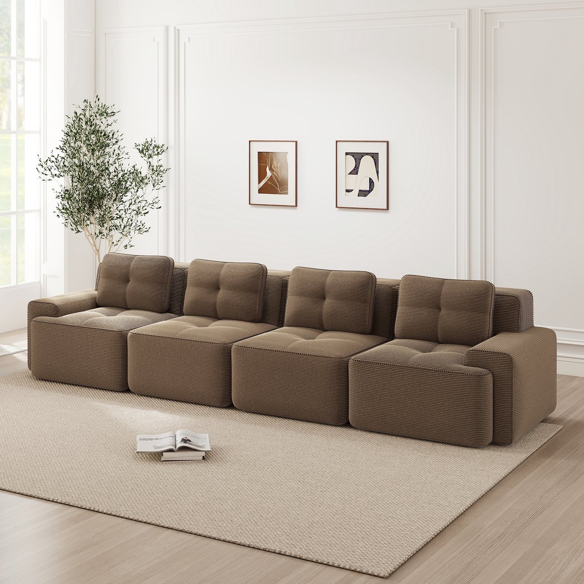 4-zits comfortabel Polstertes Sofa - Optimaal Comfort Voor Filmavonden En Nickerchen - 382x104x69 cm, Bruin