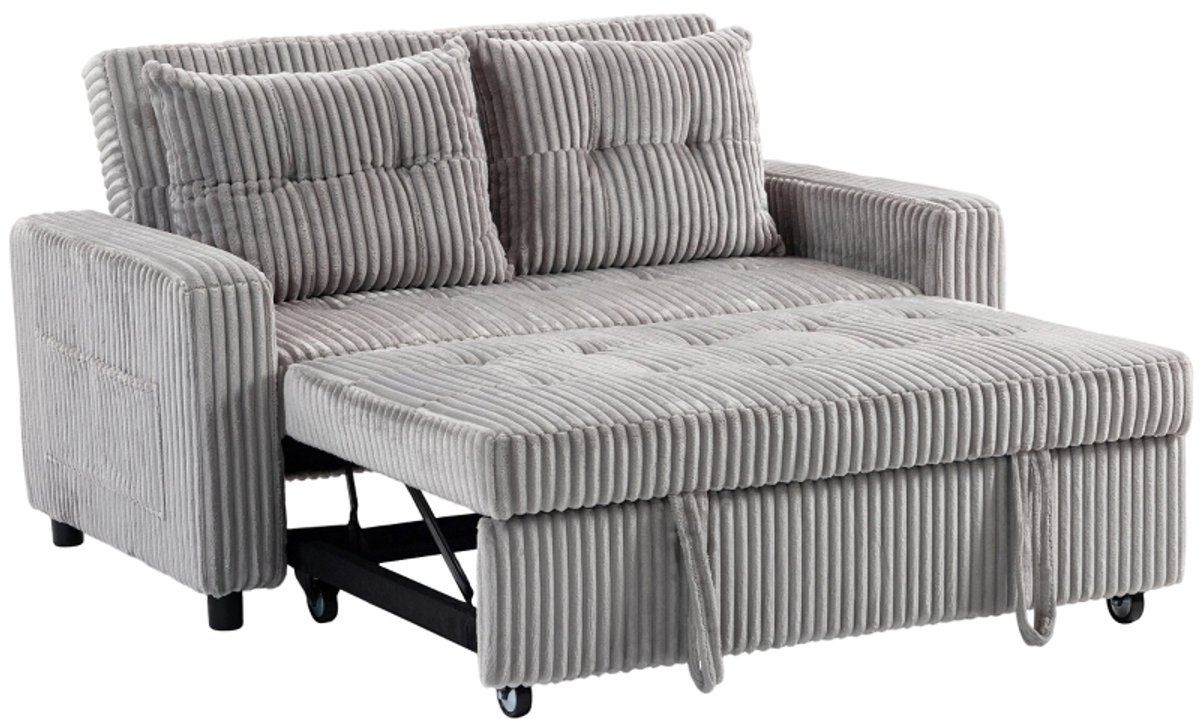 2-Zits Slaapbank - Uitschuifbaar Met Chaise Longue - Lichtgrijs Corduroy - 250 kg