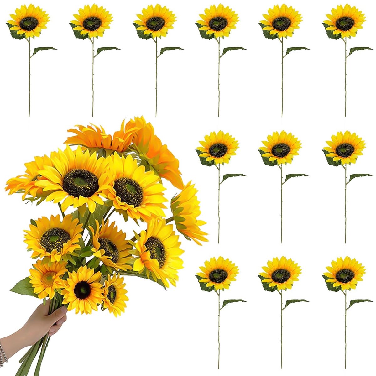 Solidchoice - 12 Kunstzonnebloemen - Decoratie voor Bruiloften en Feesten