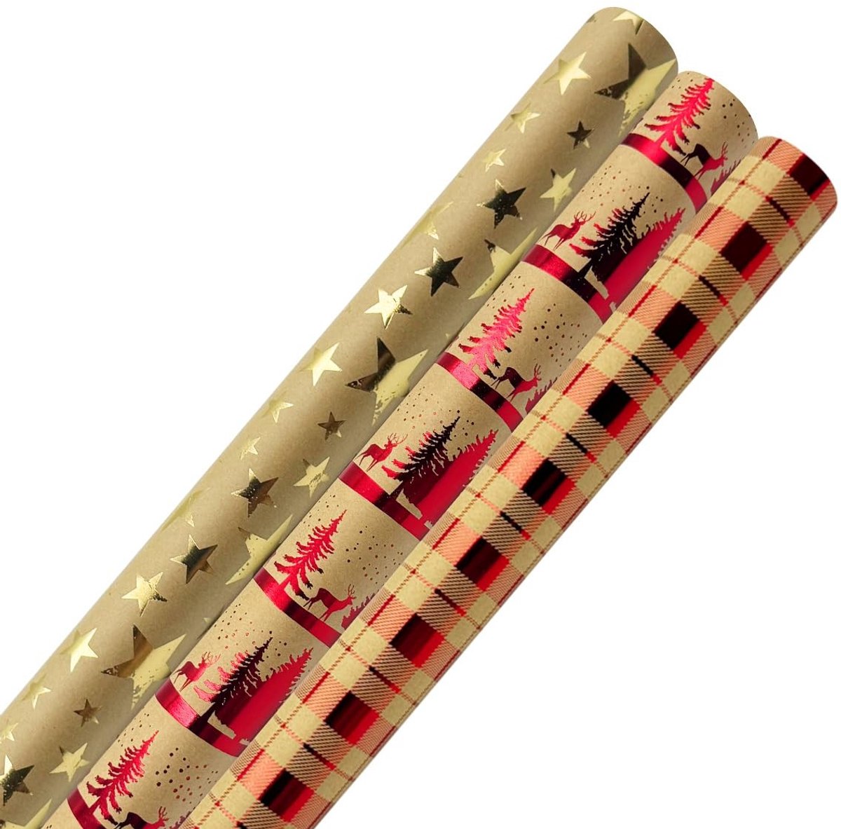 Solidchoice - Rol Kerstinpakpapier, 3 Rollen Cadeaupapier voor Feesten