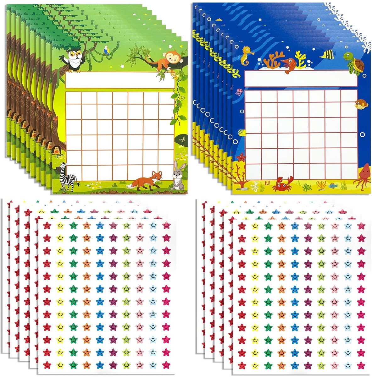 Solidchoice - 20 Stuks Beloningskaarten met Sterren Stickers voor Kinderen