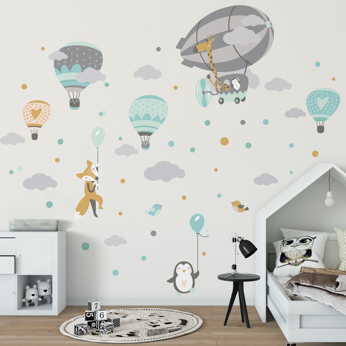Ambiance Sticker Muurstickers - Heteluchtballonnen en acrobaten - Zelfklevende stickers - 160x120cm Multi color