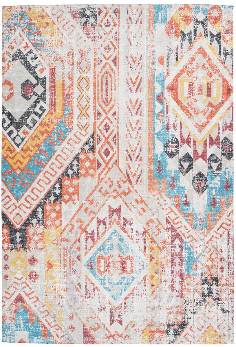 Padiro laagpolig vloerkleed 80 x 150 cm - meerkleurig / oranje - vintage patroon - geschikt voor vloerverwarming - van katoen en polyester